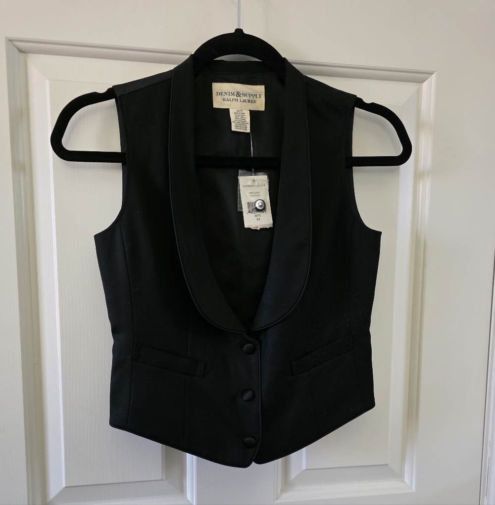 DENIM  & SUPPLY RALPH LAUREN BLACK SUIT WORK VEST XS $145